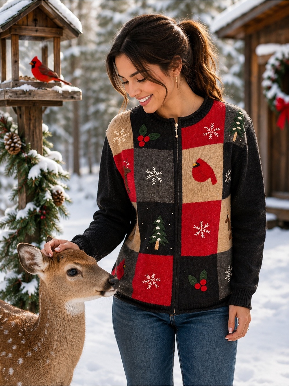 Classic Ugly Christmas Cardigan Sz PL Festive Holiday Croft and Barrow